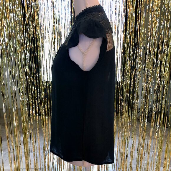 Blue Embroidered Blouse High Lace Collar V-neck Size Small Elegant Holidays - Picture 4 of 16